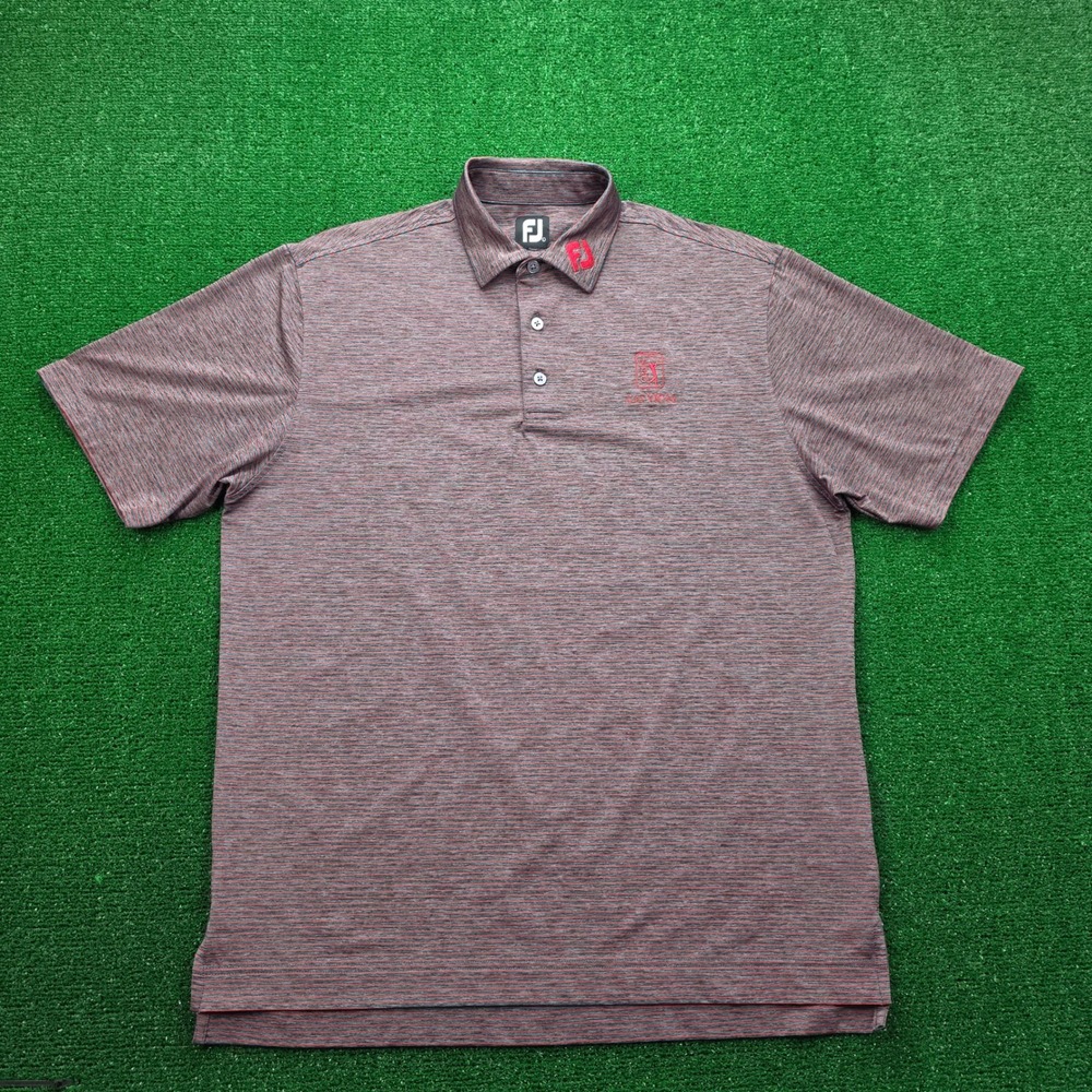 FootJoy TPC Las Vegas Golf Performance Polo Shirt Mens Large Gray Red Striped